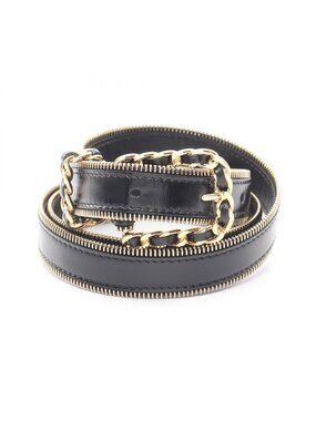 Authentic CHANEL black chain 1990s vintage runway leather link belt 80cm CHANEL | Accessories | Chanel Vintage Cc Logo Chain Leather  main image 3